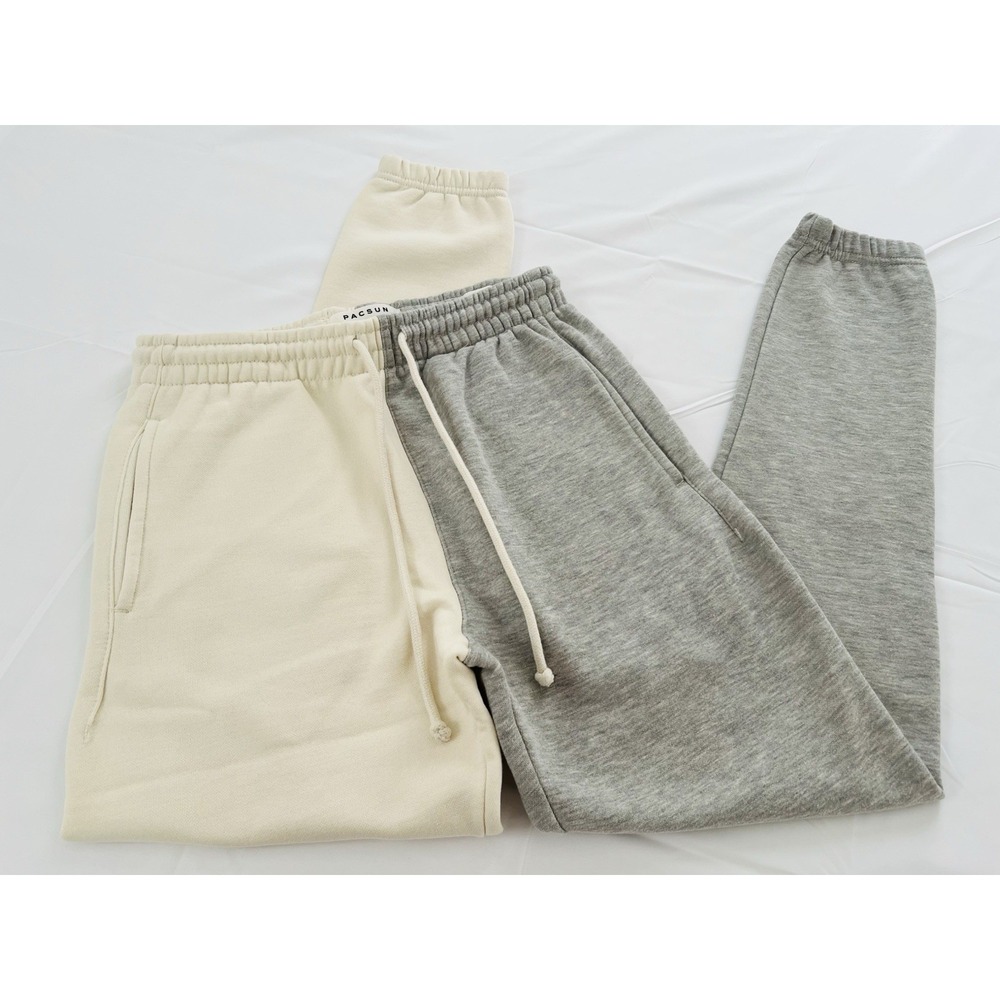 Pacsun Unisex‎ Gray Ivory Cotton Stretch Drawstring Joggers Sweatpants Size S